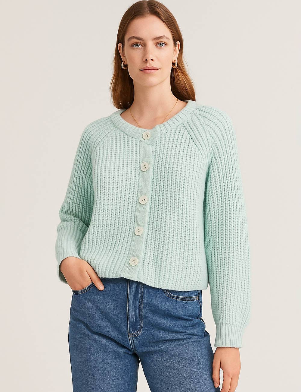 Sweetkama - Vente Cardigan – femme - Gilet court à boutons en maille côtelée uni pour femmes1