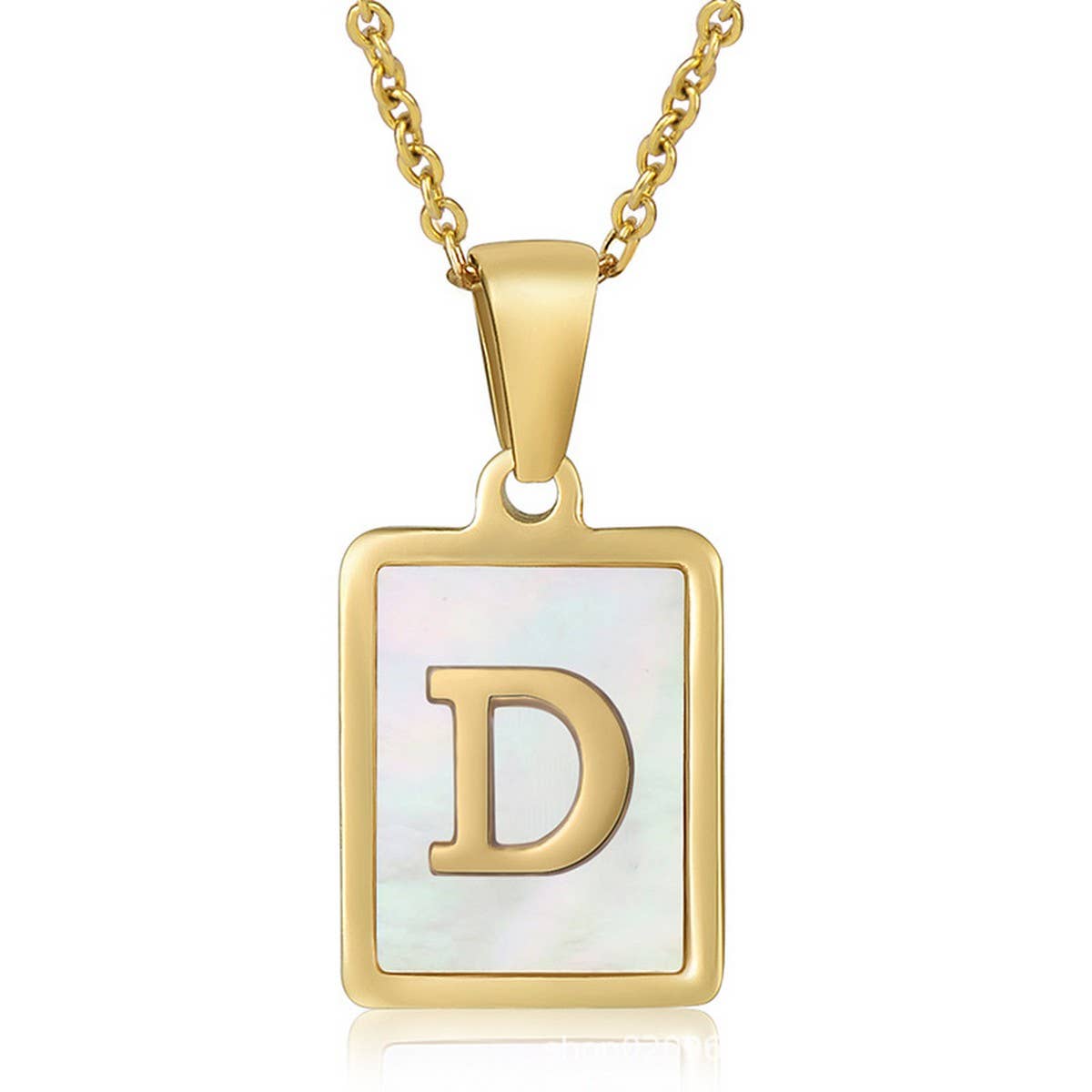 NINEXIS - Wholesale Pendant/Charm Necklace - CWAJE1917_Square Stainless Steel White Shell Letter Necklace4