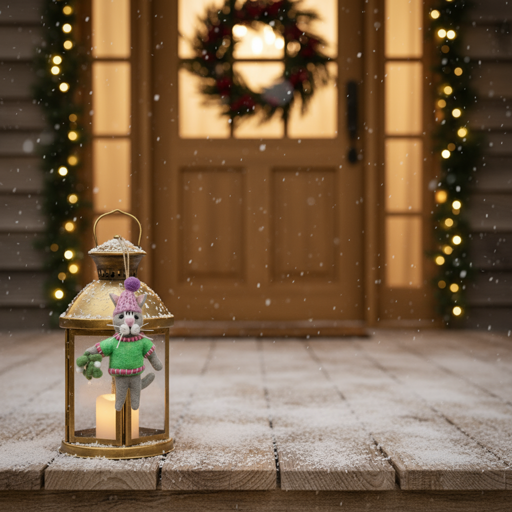 Felt So Good - Vendita all'ingrosso Decorazione - Decorazione natalizia a forma di gatto con vischio in feltro fatto a mano4