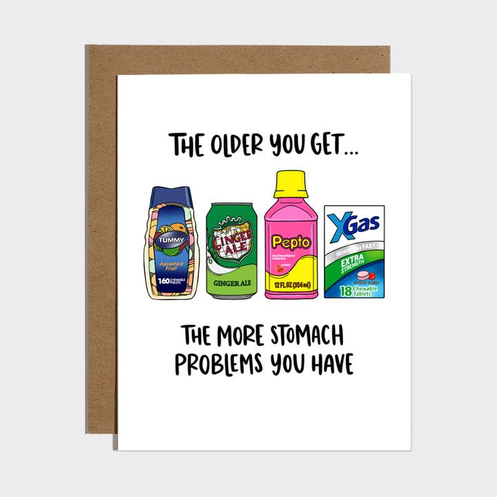 Stomach Problems Birthday Card for wholesale by Brittany Paige