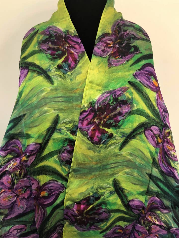 Iris Garden Silk Scarf for wholesale by NINA J