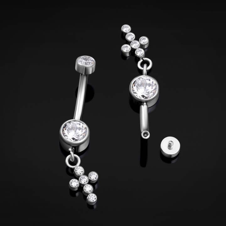 Custom Plugs - Wholesale Gauge/Plug Earrings - Titanium Jewelled Cross Dangle Internally Threaded Bananabell 1.6mm Gauge in Silver