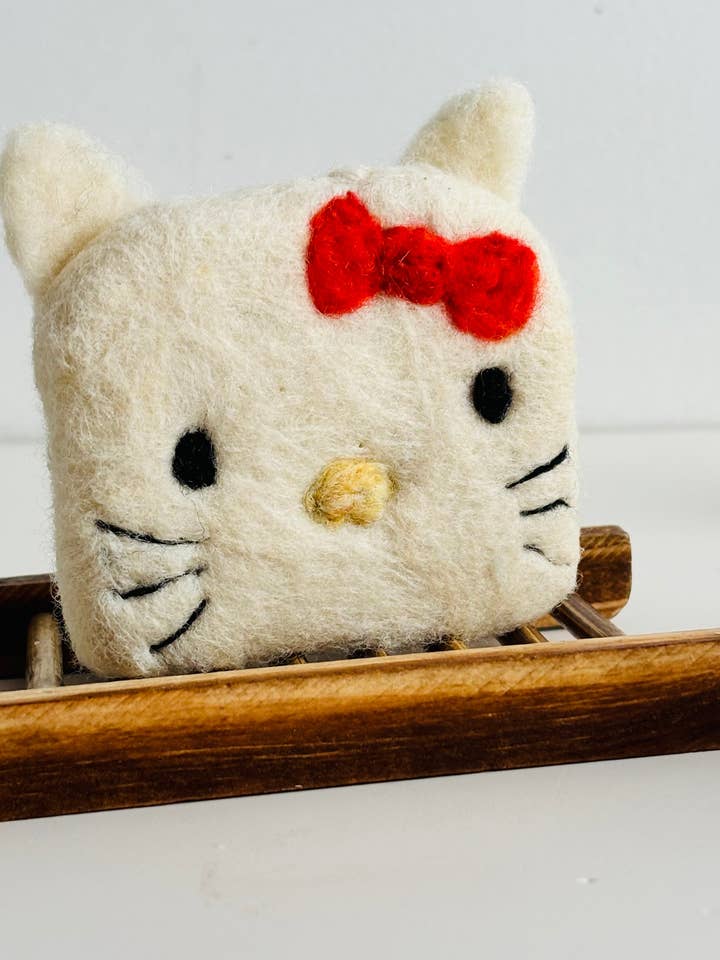 Kawaii Felted Pink Bow Cat Soap – 3oz Organic Bar with Essential Oils for wholesale by Ava Quinn's
