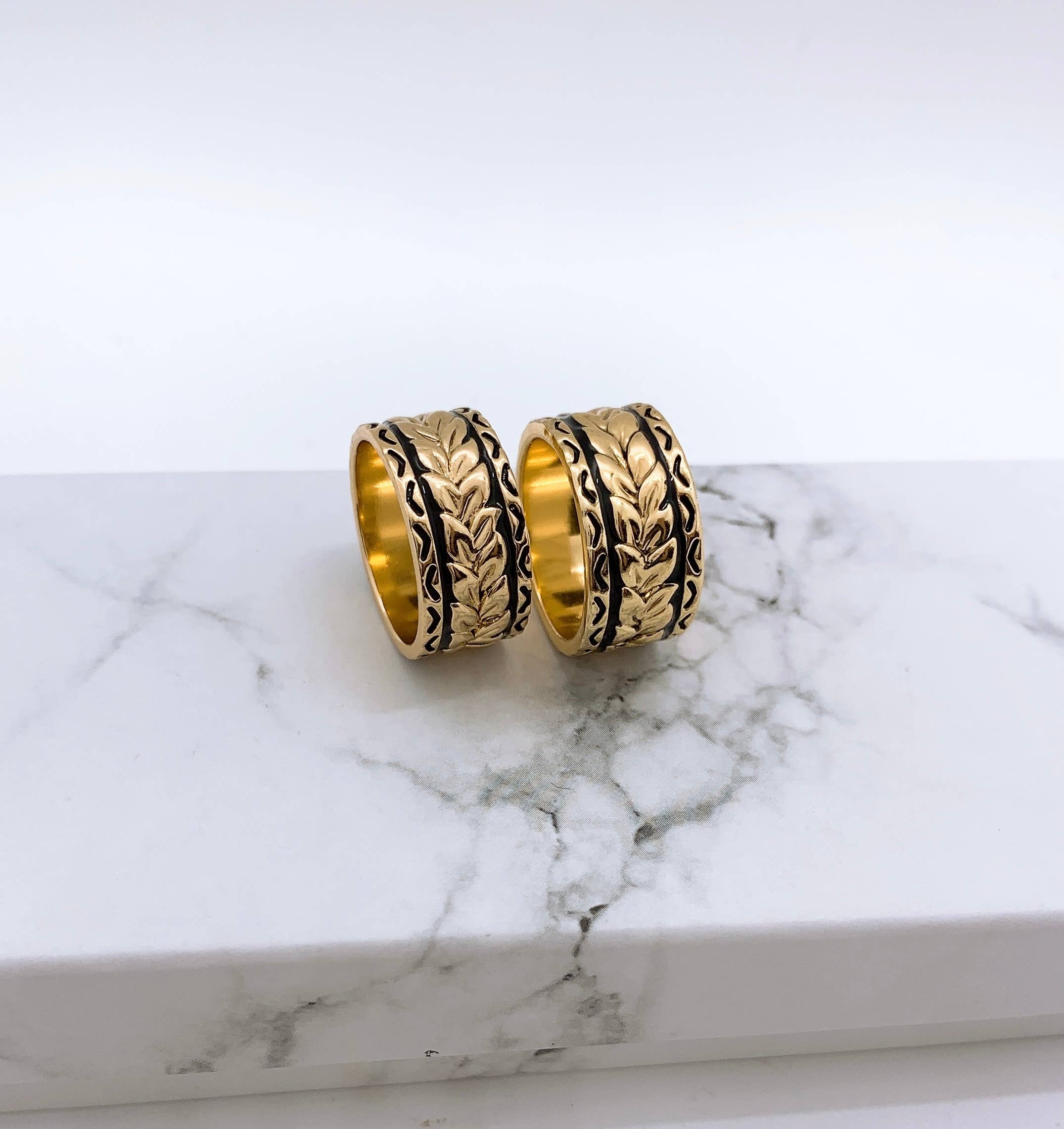 Anela's Jewelry - Wholesale Band/Stacked Ring - 9mm Black Enamel Maile Li Ring3