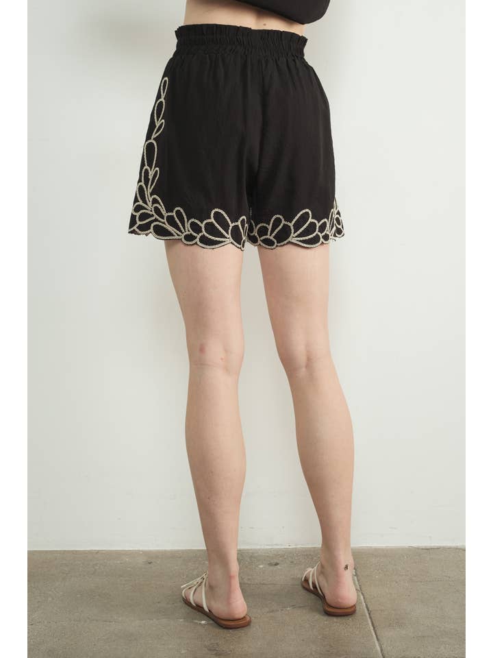 Aaron & Amber - Wholesale Shorts - Women's - MAP3230 EMBROIDERED HEM ELASTIC WAIST SHORTS3