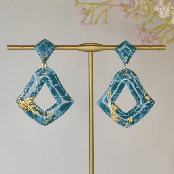 Fancy Teal Marbled with Gold Foil Dangle for wholesale by Creative Chaos Company