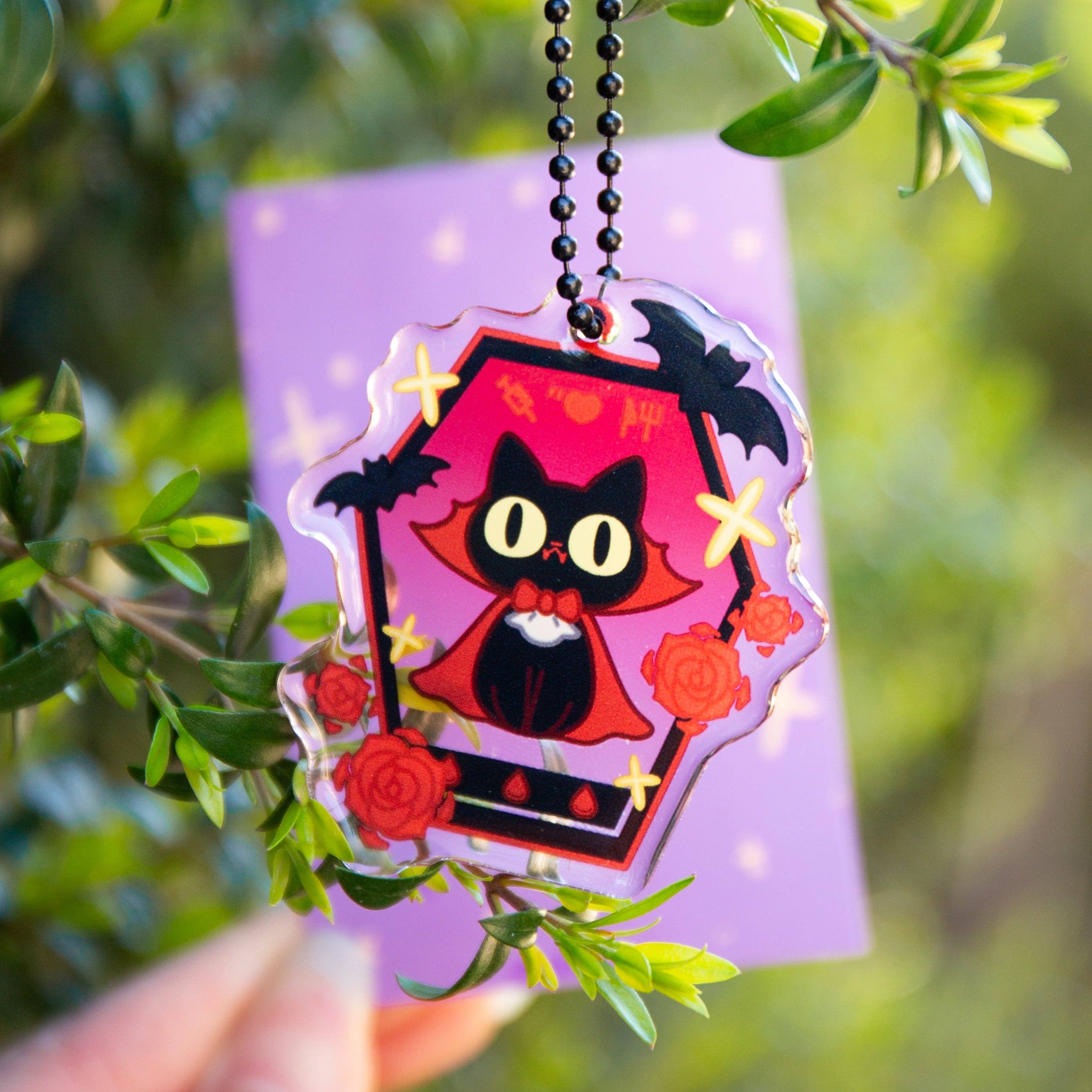 MikouArt - Vendita all'ingrosso Portachiavi - Donna - Portachiavi in resina epossidica acrilica Tamagotchi Gatto Vampiro, ciondolo per telefono, regalo per amanti dei gatti, regalo per lei, arte originale di Mikou0