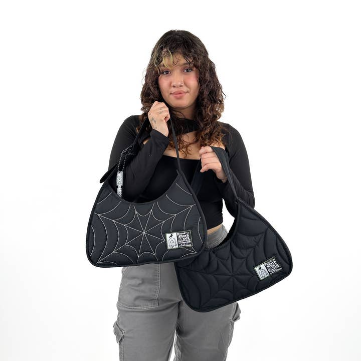 Recycled Nylon Spiderweb Puff Shoulder Bag By Wicked Misfit for wholesale by Wicked Misfit