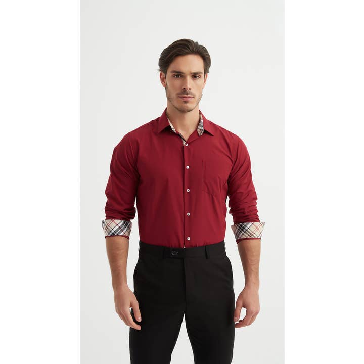 Burgundy shirt TARTAN checks comfort fit for wholesale by Yves Enzo
