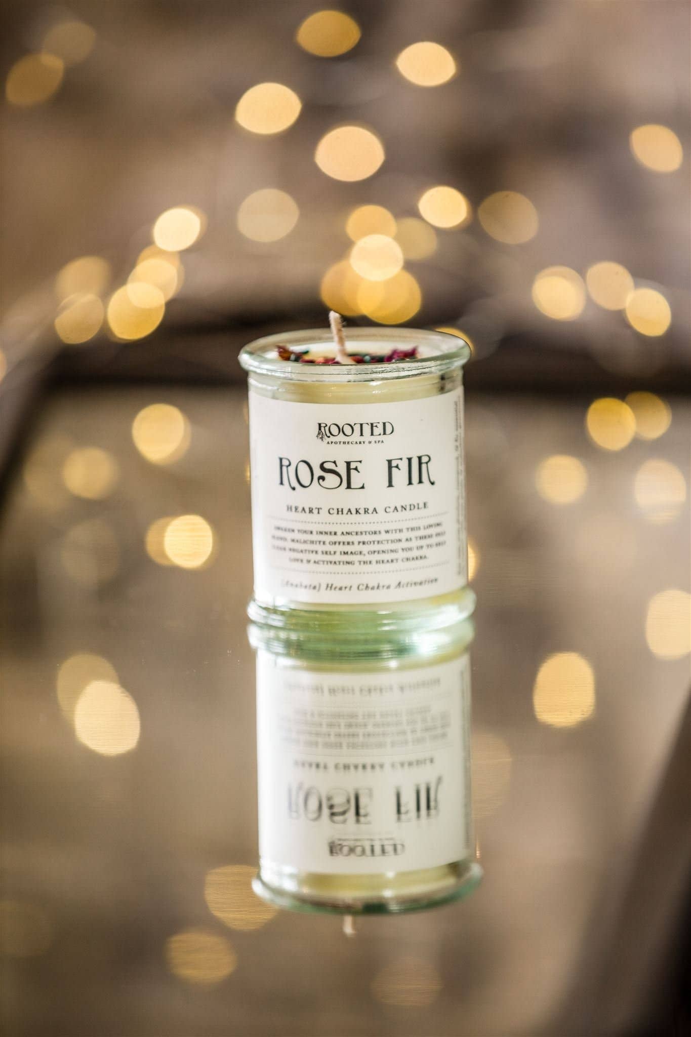 Rooted Apothecary - Wholesale Jar/Filled Candle - Rose Fir Chakra Candle2