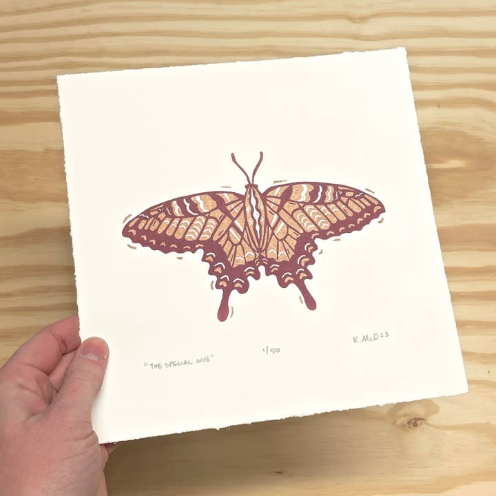 The Special One Butterfly - woodblock print (8x8") for wholesale by Lemuette