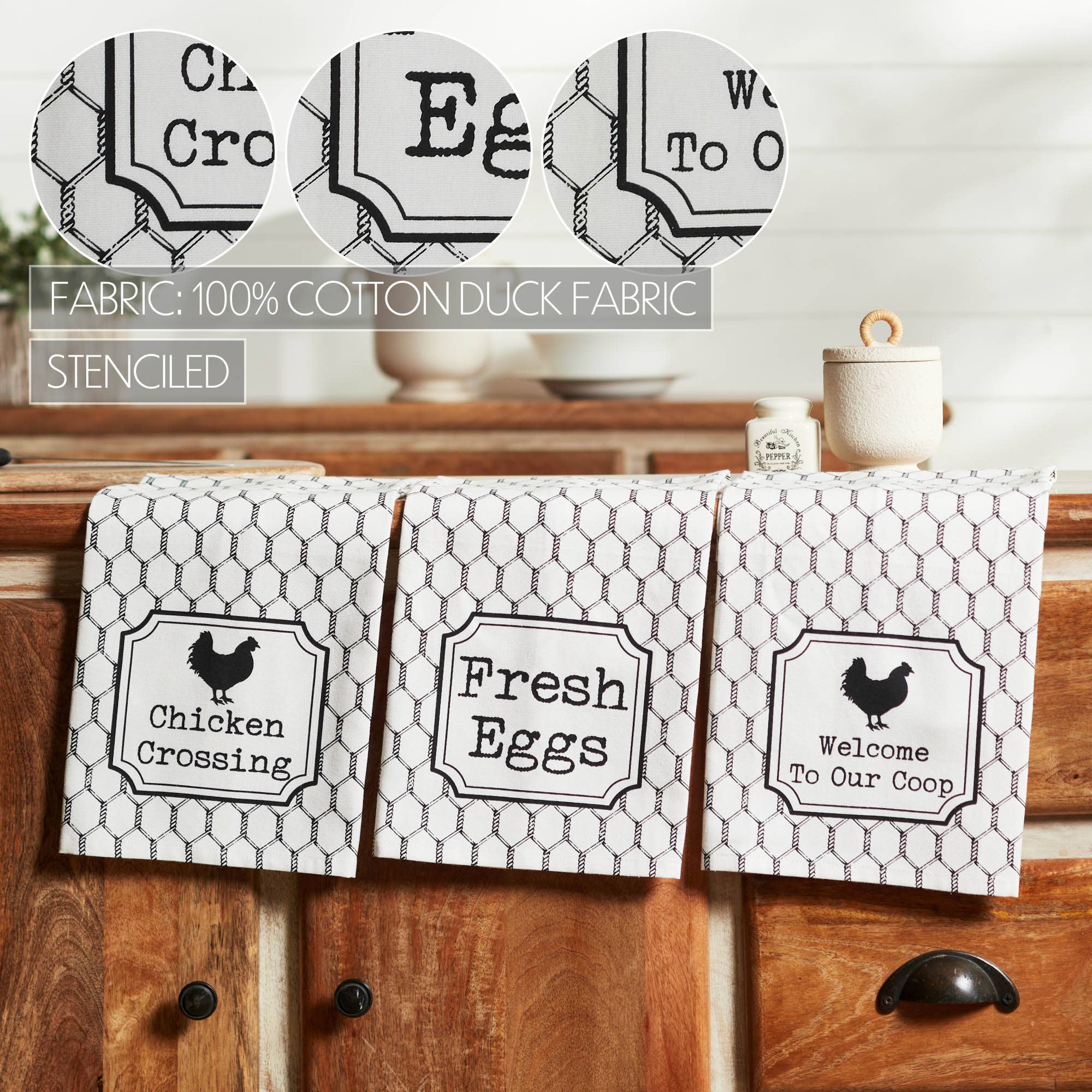 VHC Brands - Wholesale Tea Towel - Down Home Chicken Crossing Tea Towel Set of 3 19x285
