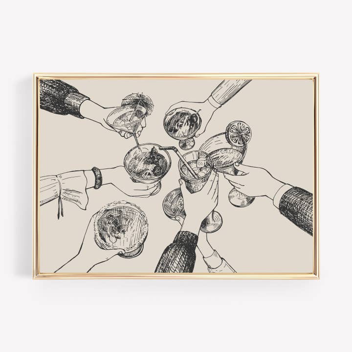 Bar Cart Wall Art Print | Cheers Hands Tan | Home Decor and other Purchase Wholesale support savon mural. Free Returns & Net 60 Terms on Faire trending on Faire.