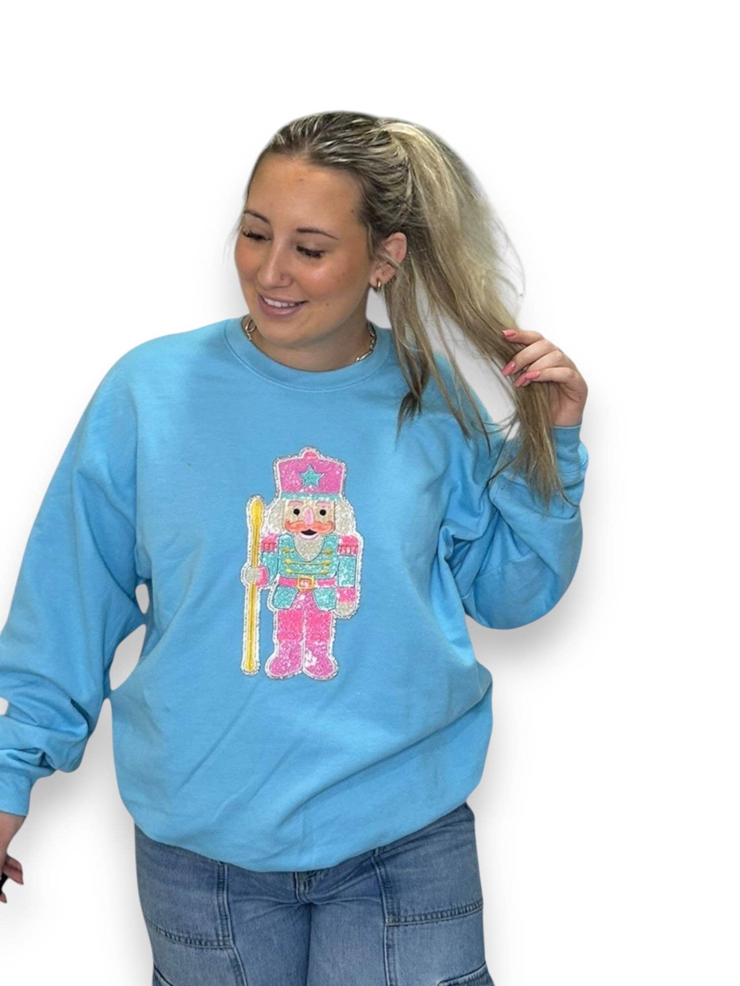 6j Threads LLC - Wholesale Graphic Sweatshirt - Women's - Pink Sequin Single Nutcracker