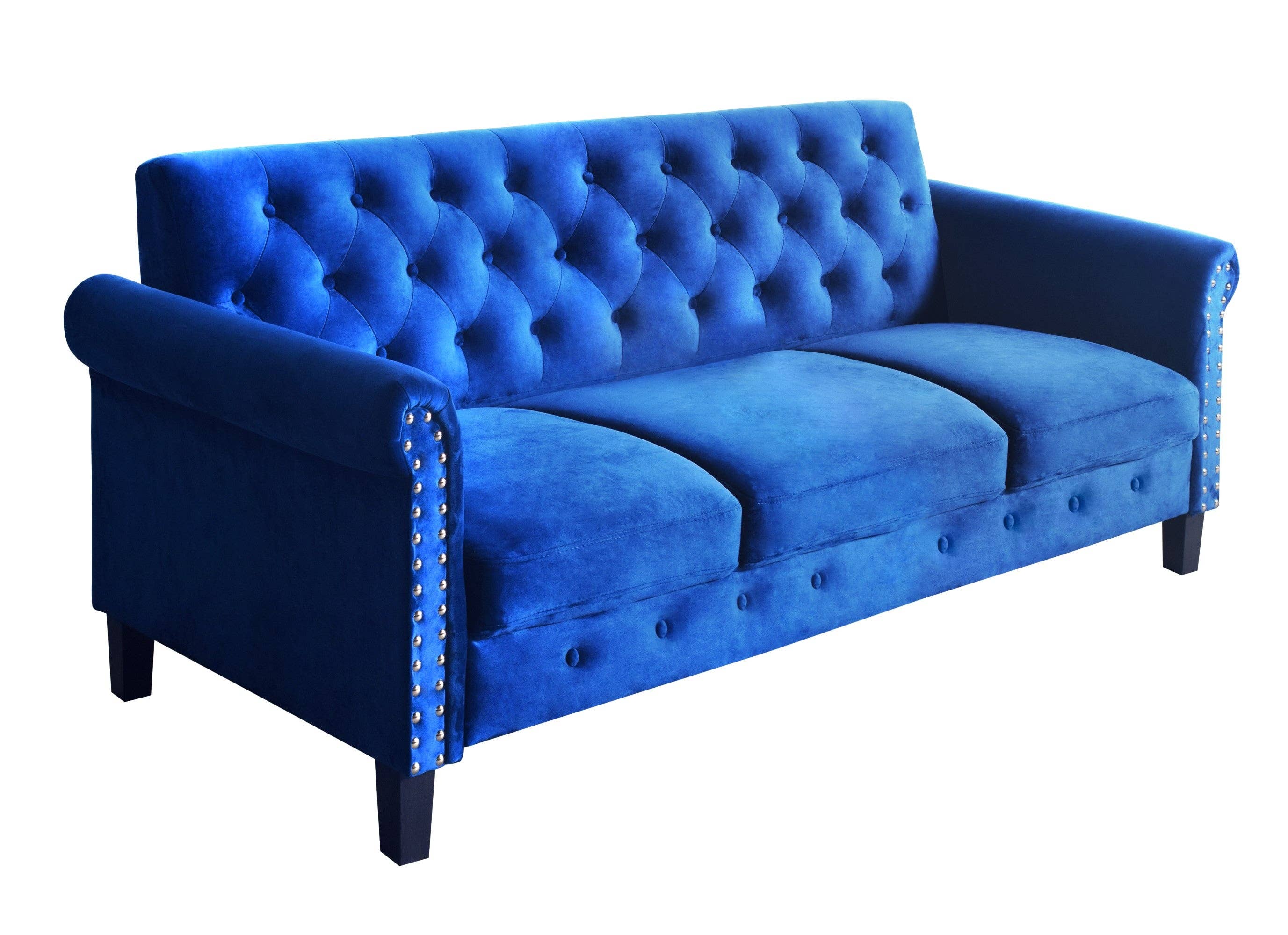 Home Design - Wholesale Sofa - 2-Piece Casper Velvet Rolled Arm Living Room Set with Loveseat and Sofa, Foam-Filled Cushions, Nailhead Trim, Navy Blue9