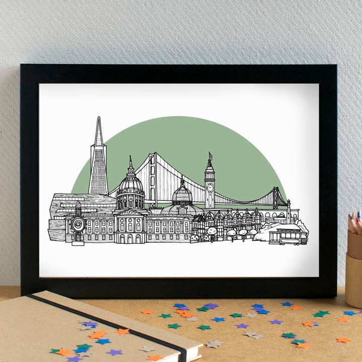 Becka Griffin Illustration – wholesale Art print – San Francisco Skyline Landmarks Art Print - unframed4
