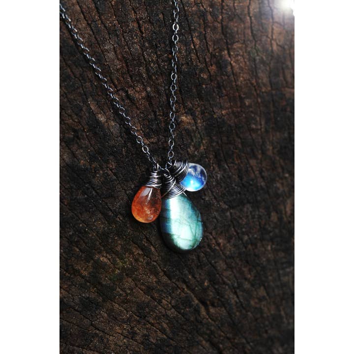 Labradorite, Moonstone & Sunstone Trio Necklace // Amazing, Glowing, Aaa Gemstones // Wire Wrapped Jewelry Made In Hawaii With Love // for wholesale by Treehouse Jewelry Hawaii