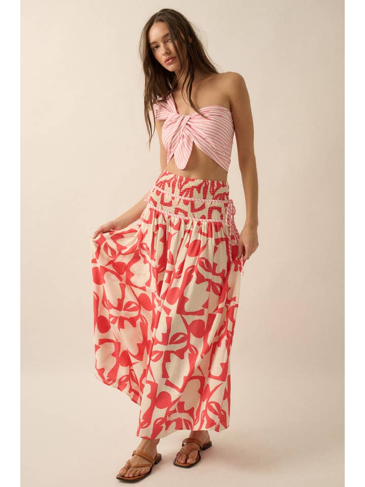 Promesa USA - Vendita all'ingrosso Gonna - Donna - Gonna lunga a balze con stampa floreale astratta5