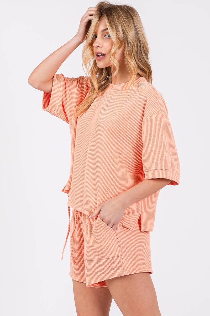 Sewn and Seen - Wholesale Lounge Set - Women's - RIBBED ROUND NECK TOP AND SHORTS SET20