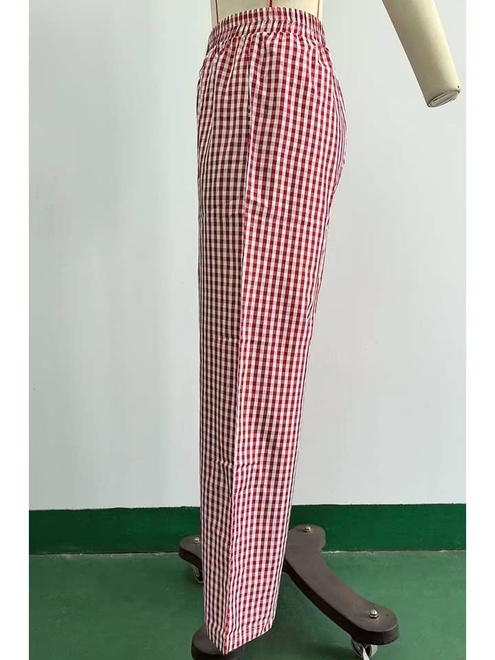 HIDDENBRAND - Wholesale Pants - Women's - Plaid Print Slacks Wide-Leg Lounge Pants5