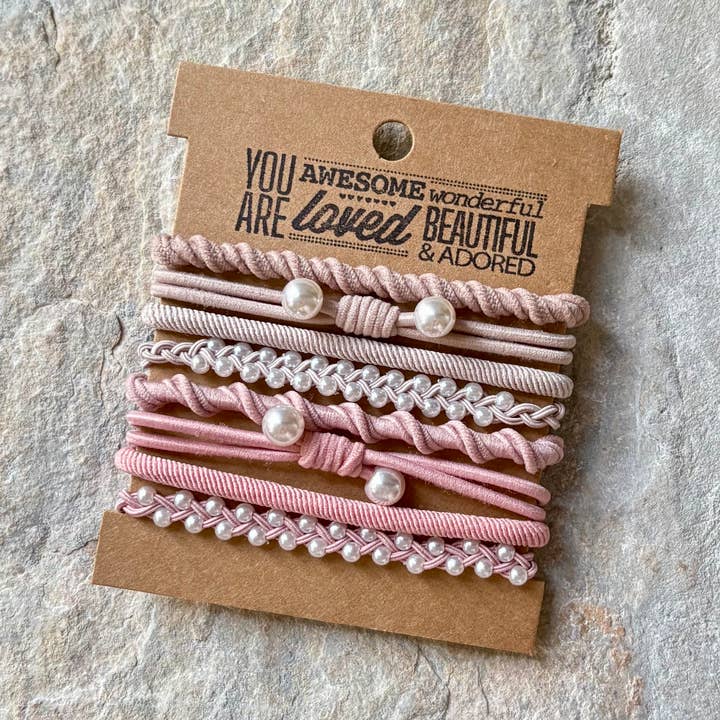 Hair Ties on Kraft Card | Light Mauve Pearl for wholesale by eastern ave studio