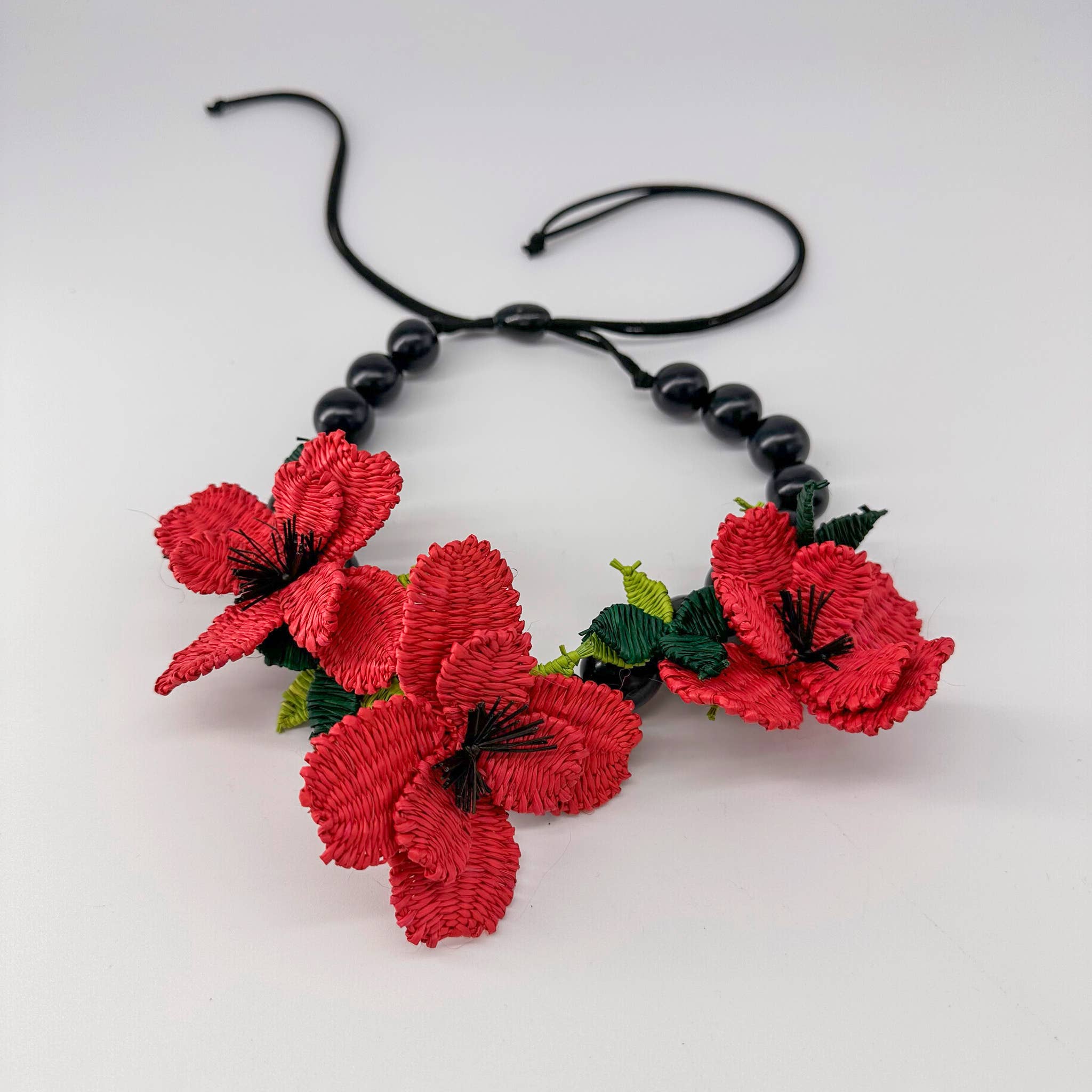 Iraca Poppy and Sunflower Flowers Adjustable Necklaces for wholesale by Belart Fair Trade