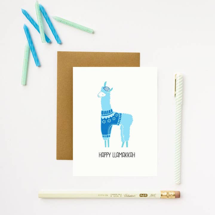 Happy Llamakkah Hannukah / Hanukkah / Chanukah Llama Card for wholesale by ILOOTPAPERIE