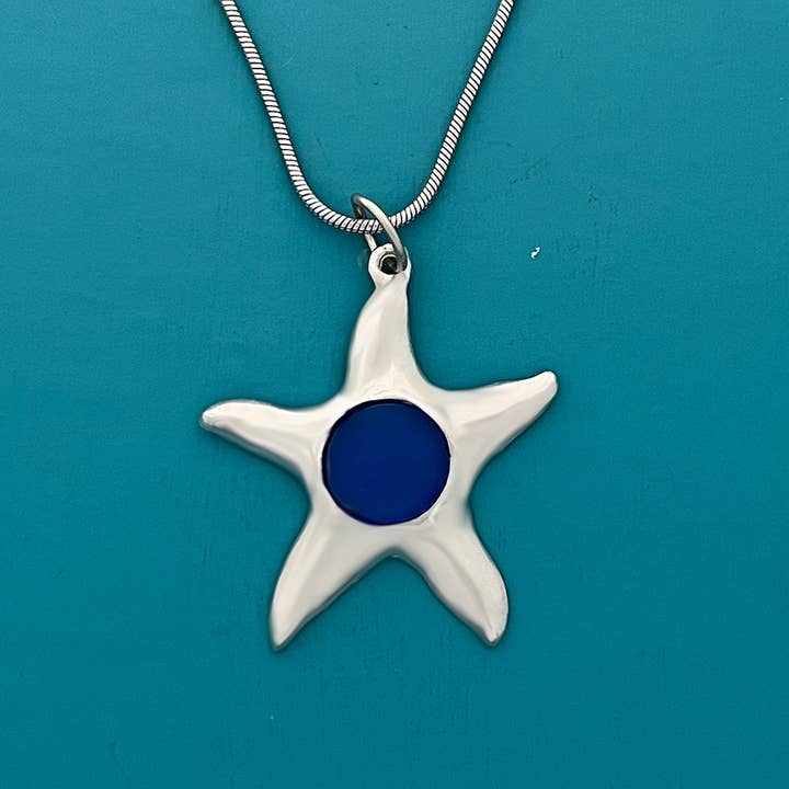 Collar Seastar Seaglass - Vidrio azul redondo para venta al por mayor de Basic Spirit