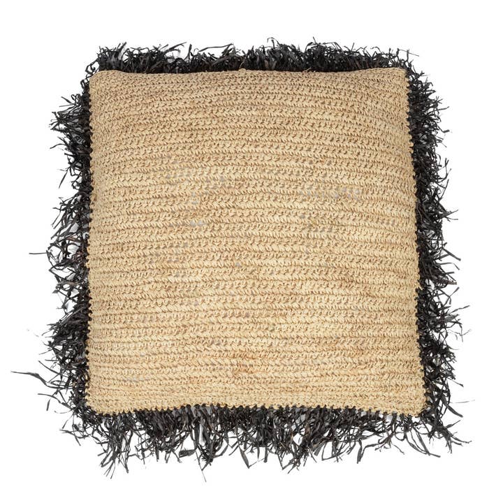 The Raffia Cushion Cover Square - Natural Black - 60x60 for wholesale by Bazar Bizar Living