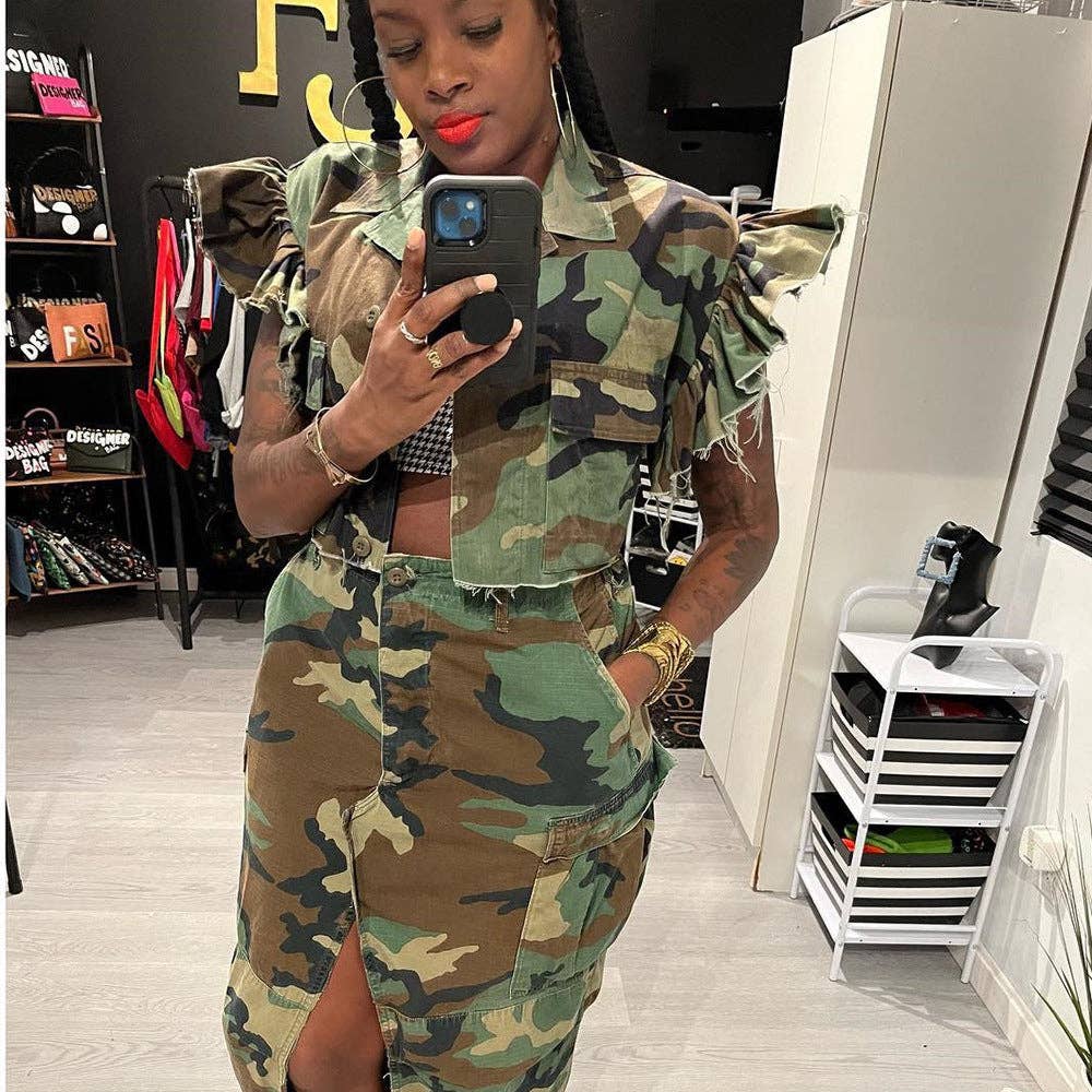 MB FASHION CAMO CROP OUTFIT TOP 9151LY for wholesale on Faire5