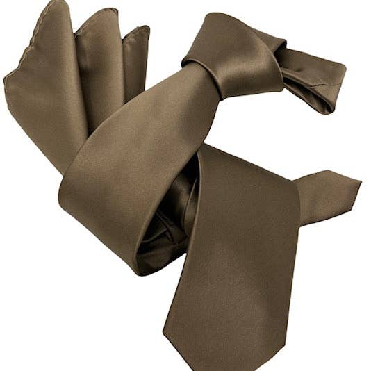 DMITRY Ties - Wholesale Necktie – Men’s - DMITRY Men's Solid Light Brown Italian Silk Tie & Pocket Square Set0