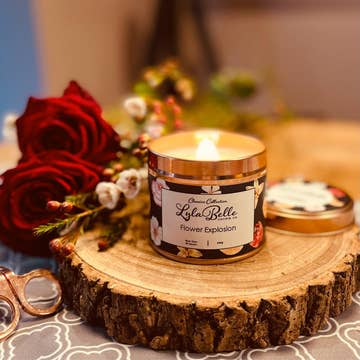 Flower Explosion Tin Candle for wholesale by Lyla Belle Candle Co.
