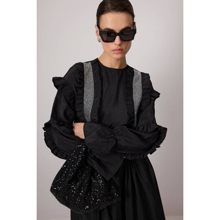 Siyah Black Sequin Mini Hobo Bag – Evening & Party Essential for wholesale on Faire