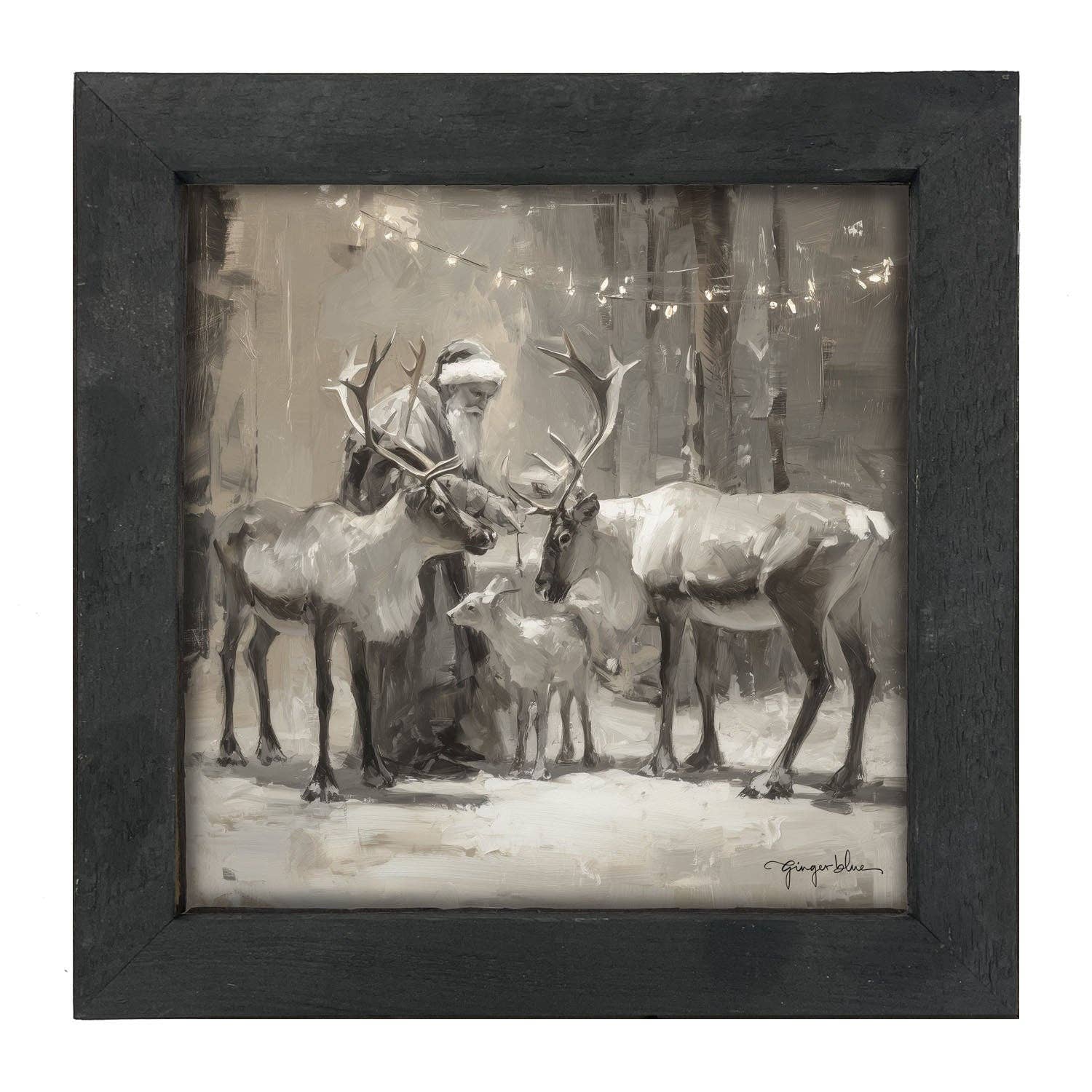 ginger blue - Vente Art mural pour les fêtes - Père Noël et rennes sous les lumières de Noël0