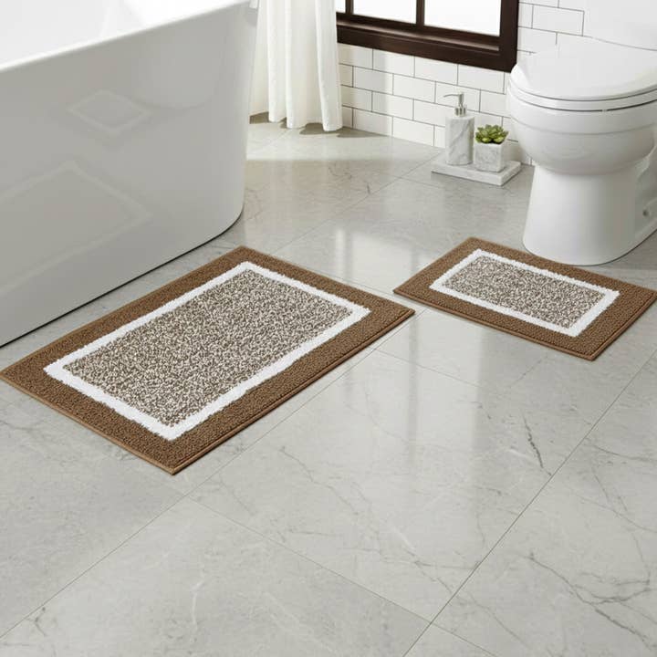 Riva Home Soft Microfibre Beige & White Bathmat – 2 Pcs for wholesale by RIVA HOME