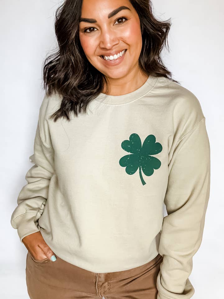 Mugsby - Wholesale Graphic Sweatshirt - Women's - Clover Sweatshirt, Clover Crewneck St Patrick's Day, St. Pat