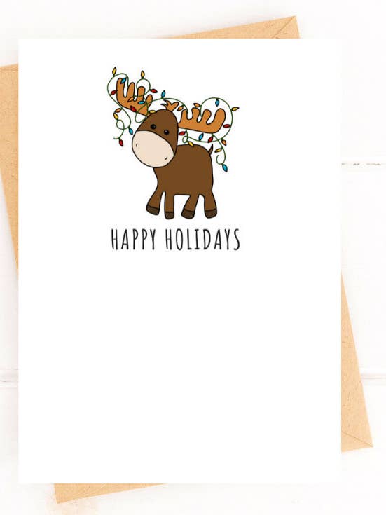 Festive Moose Tangled Lights Funny Holiday Greeting Card for wholesale by Five Dot Post