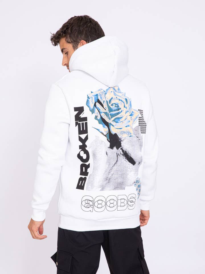 Unisex Broken Print Hættetrøje - Hvid for engroshandel hos AARHON
