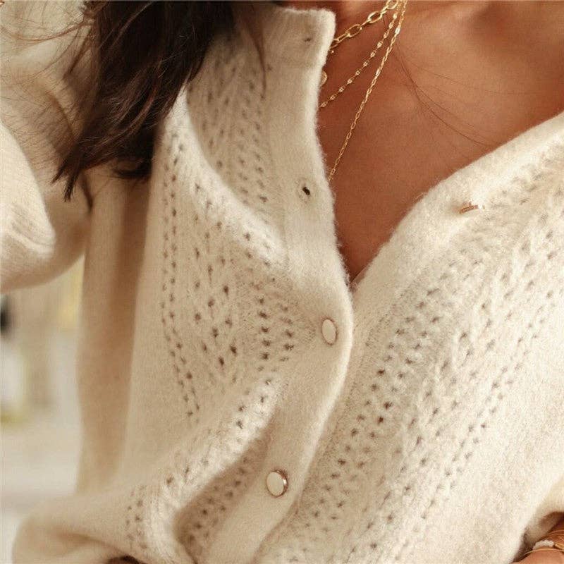 CREAMY Solid Crochet Lace Button Front Cardigan for wholesale on Faire2