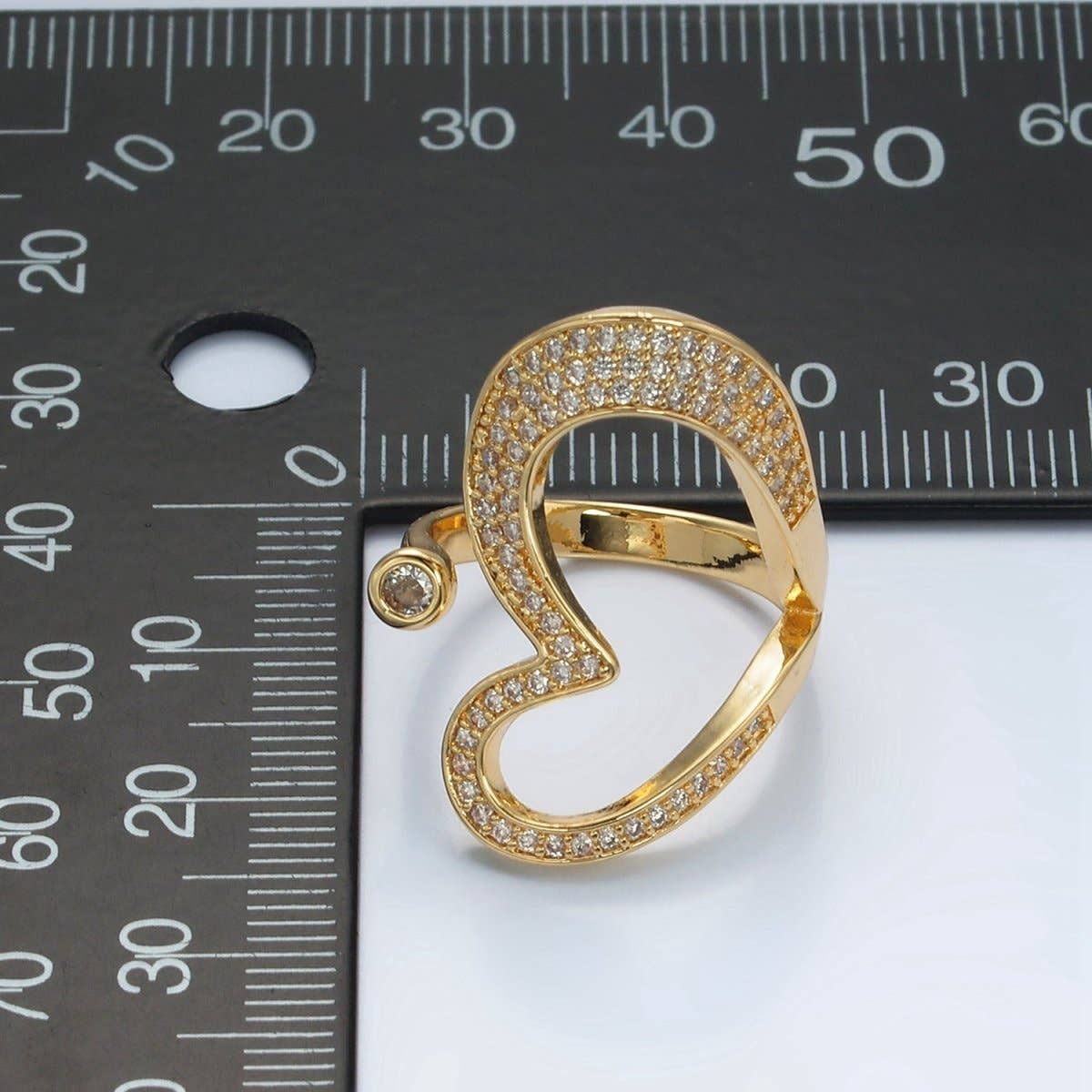 Aim Eternal - Wholesale Band/Stacked Ring - 24K Gold Filled Micro Paved CZ Sideway Open Heart Ring | O14124