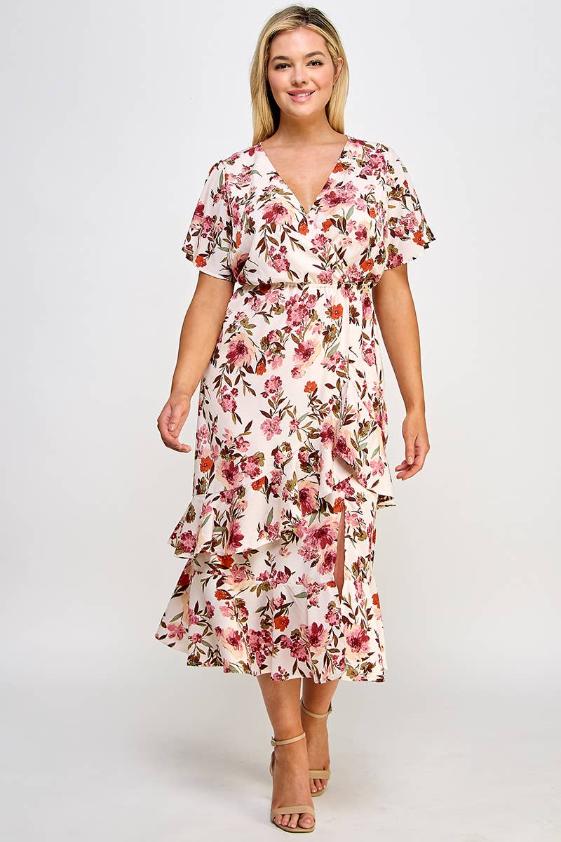 Haute Fox Plus Size & Contemporary – Engroshandel Kjole - Dame – Midikjole med flæser i store størrelser - SS2466P-D4