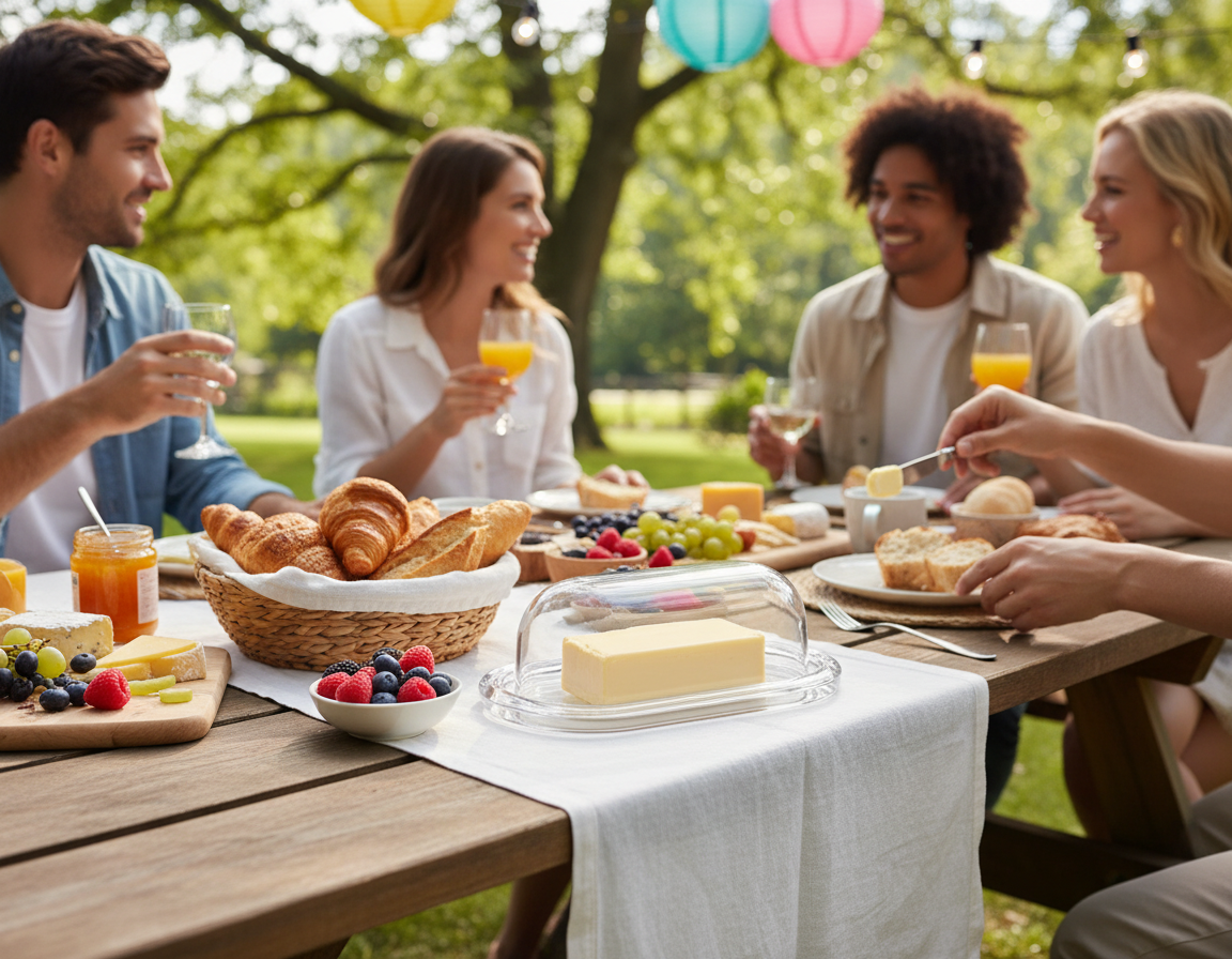 Kadra Kitchenware – Engroshandel Smørskål – Omada krystalhvid akryl smørskål med bakke og kuppel2