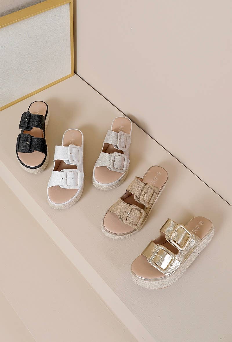 Joia Paris - Wholesale Mules - Women's - Wedge espadrille mules in double buckle canvas H8-8716