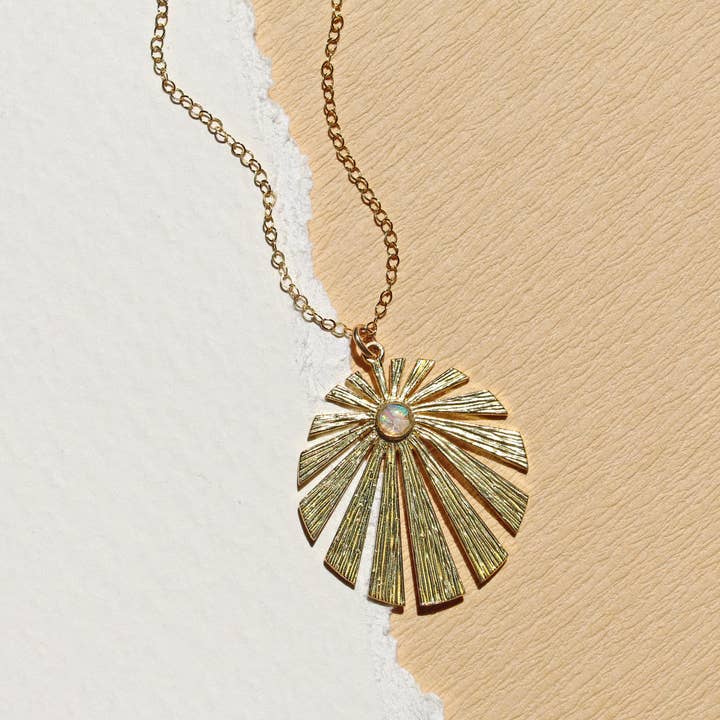 Sunburst Necklace with crushed gem accent for wholesale by Cameoko