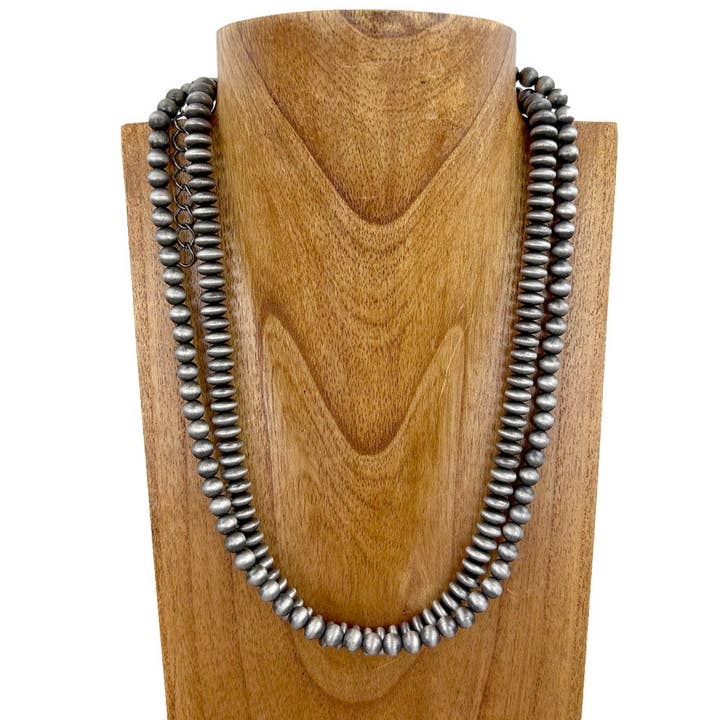 NKS230603-22 23 inches double strings silver Navajo pearl bead necklace for wholesale by Western Elite Jewelry