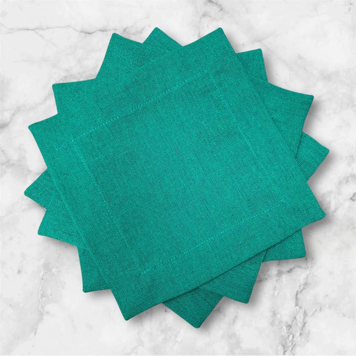 Dark Green Linen Embroidery Blank Cocktail Napkins -Set of 4 for wholesale by Belle Linen