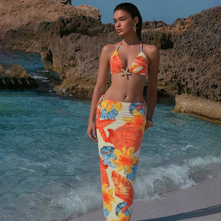 Lily Clothing - Wholesale Two Piece Swimsuit - Women's - Sexy Tie Front Printed Bikini Three-Piece Set23