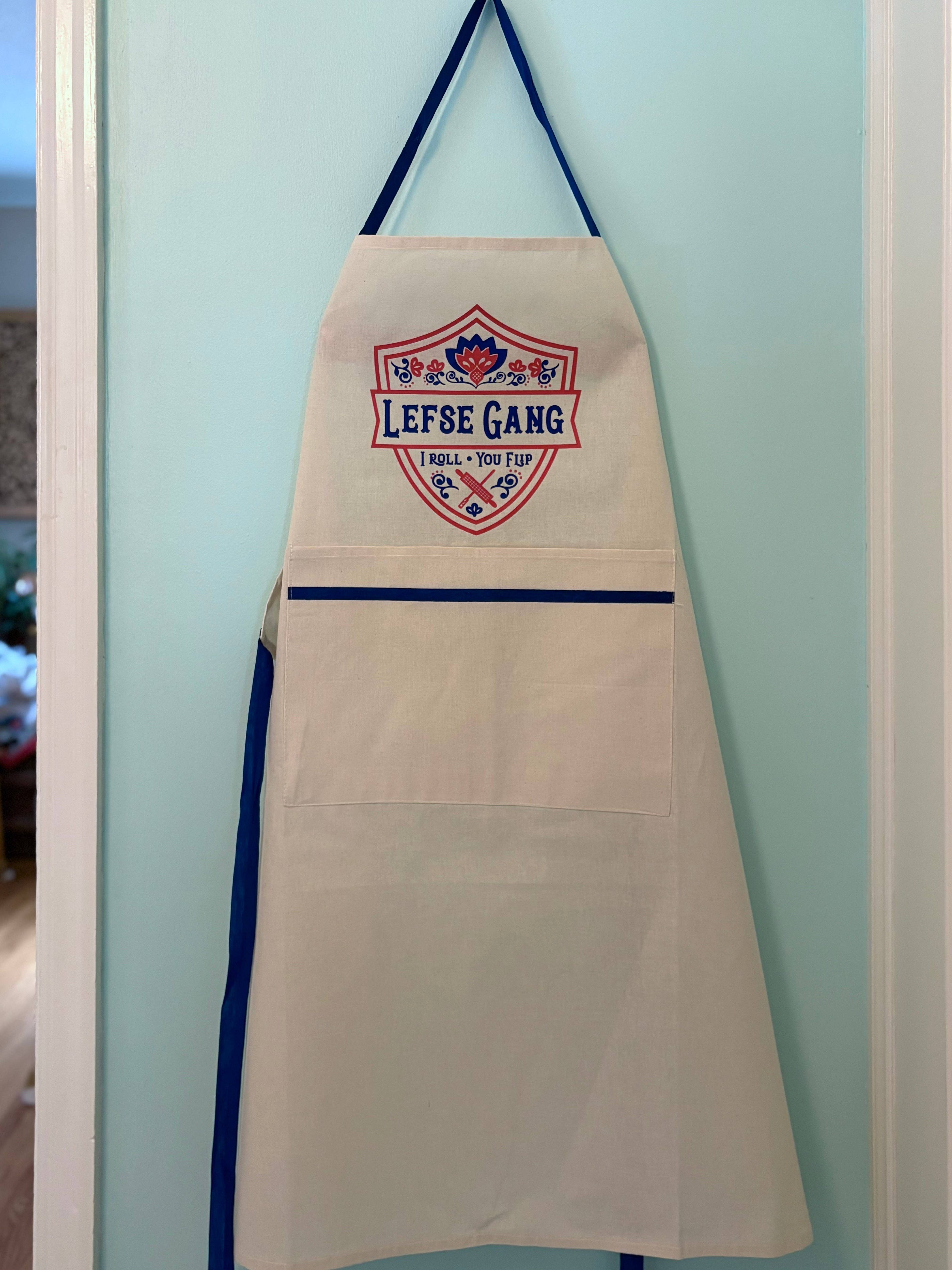 Beckamade - Wholesale Apron - Apron - New Lefse Gang Blue and Red on Natural Flour Sack Cotton Apron with Pocket6