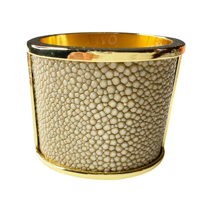 VIVO - Vente Rond de serviette - Anneau de serviette en or avec incrustation de galuchat véritable1