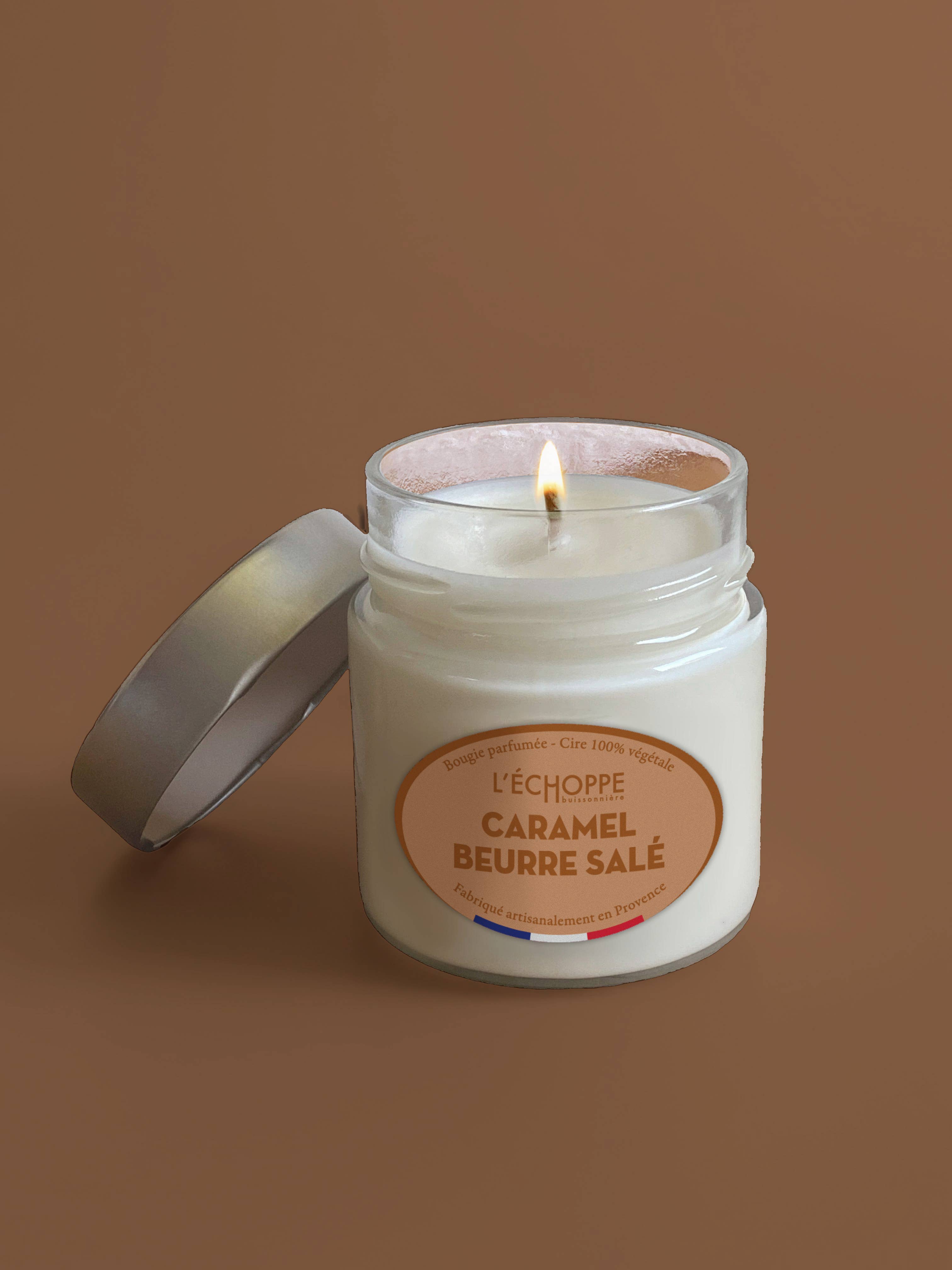L'Échoppe Buissonnière - Vente Bougie en bocal - Caramel Beurre Salé - Bougie parfumée 180g